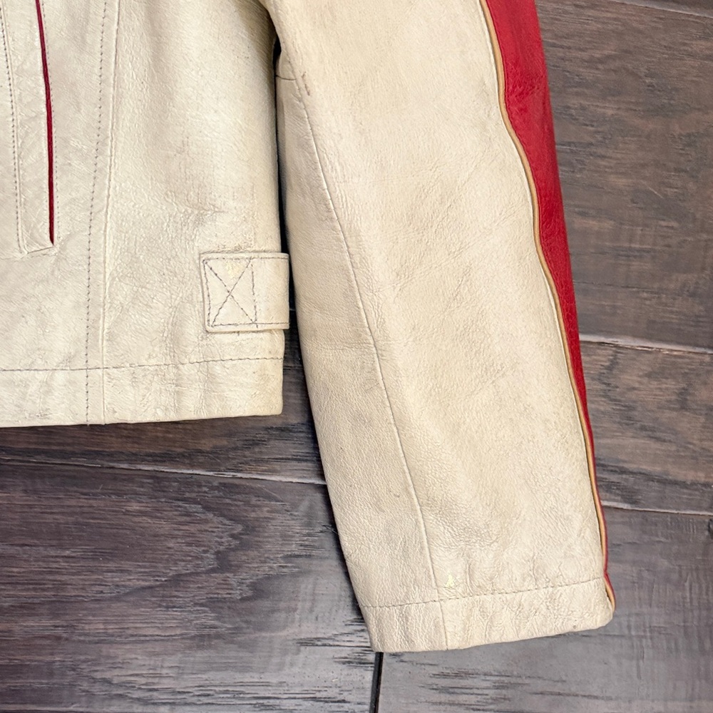 Vintage Wilsons Leather Moto Jacket w patches red cream gold - Picture 5 of 16